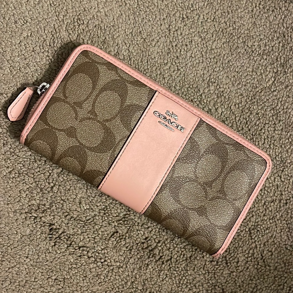 Coach wallet, pink blush and brown/tan. Used/mint